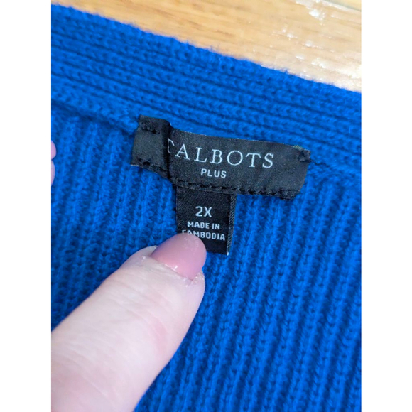 Talbots Textured Knit Puff Sleeve Cardigan Sweater Plus Size 2X Blue - Picture 4 of 11
